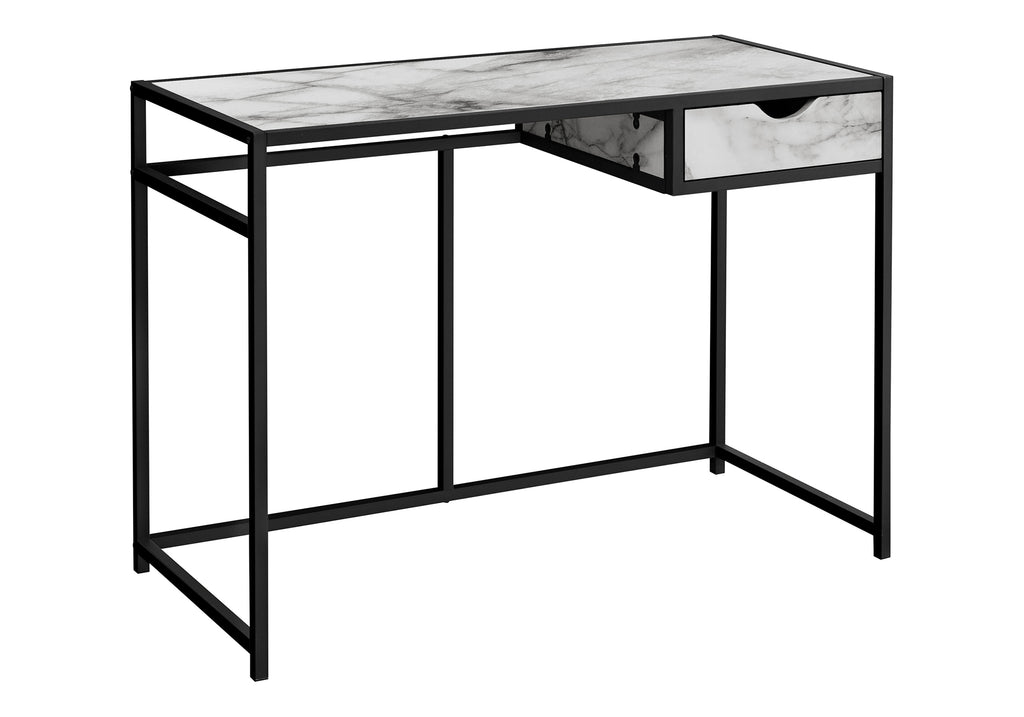 COMPUTER DESK - 42""L / WHITE MARBLE-LOOK / BLACK METAL