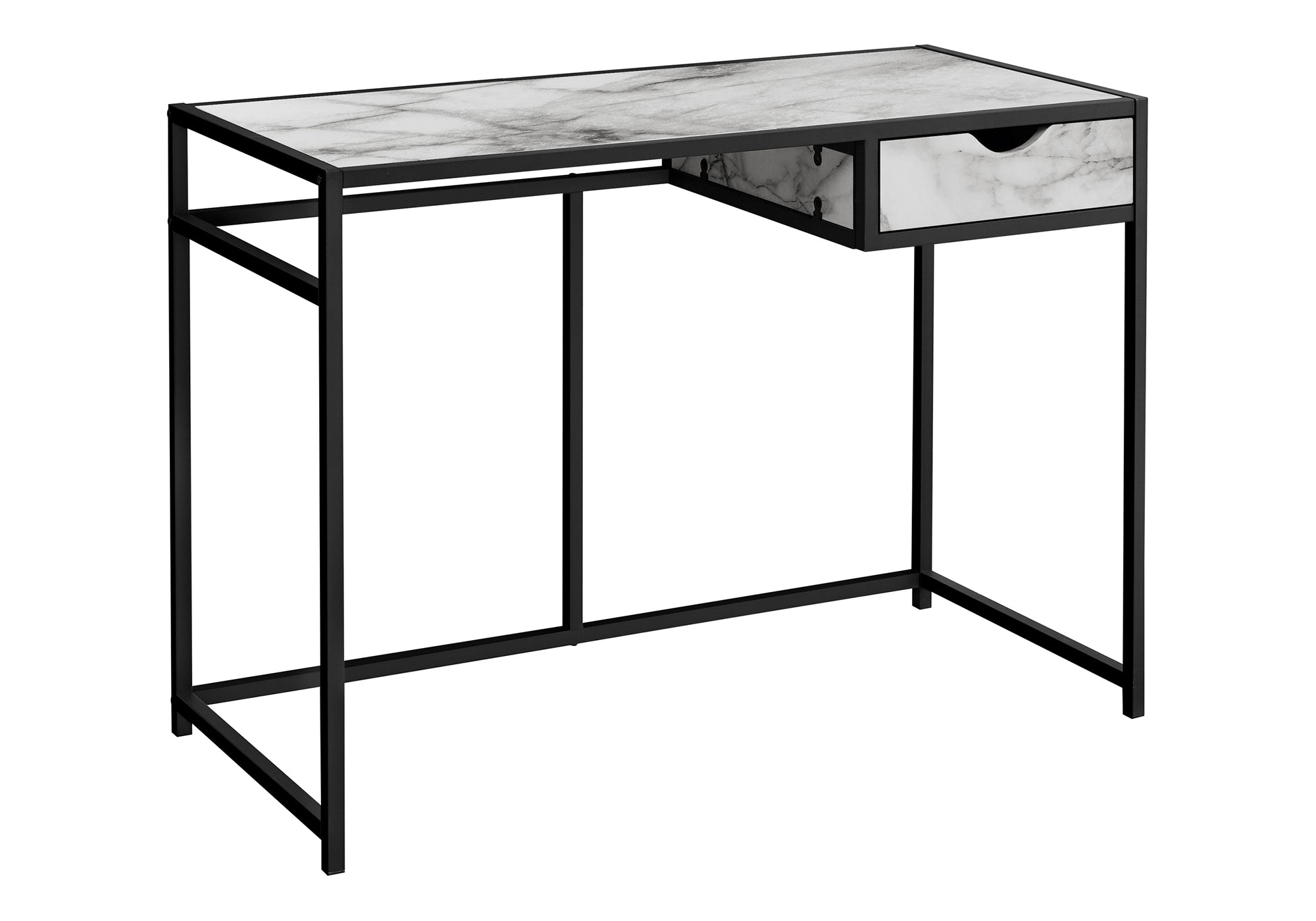 COMPUTER DESK - 42""L / WHITE MARBLE-LOOK / BLACK METAL