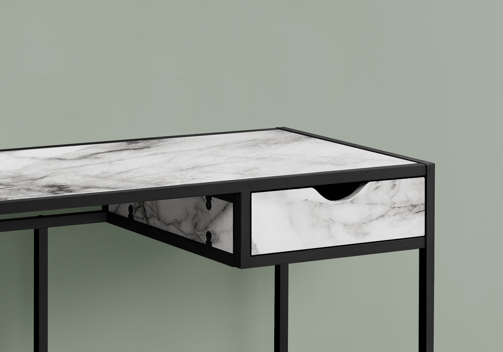 COMPUTER DESK - 42""L / WHITE MARBLE-LOOK / BLACK METAL