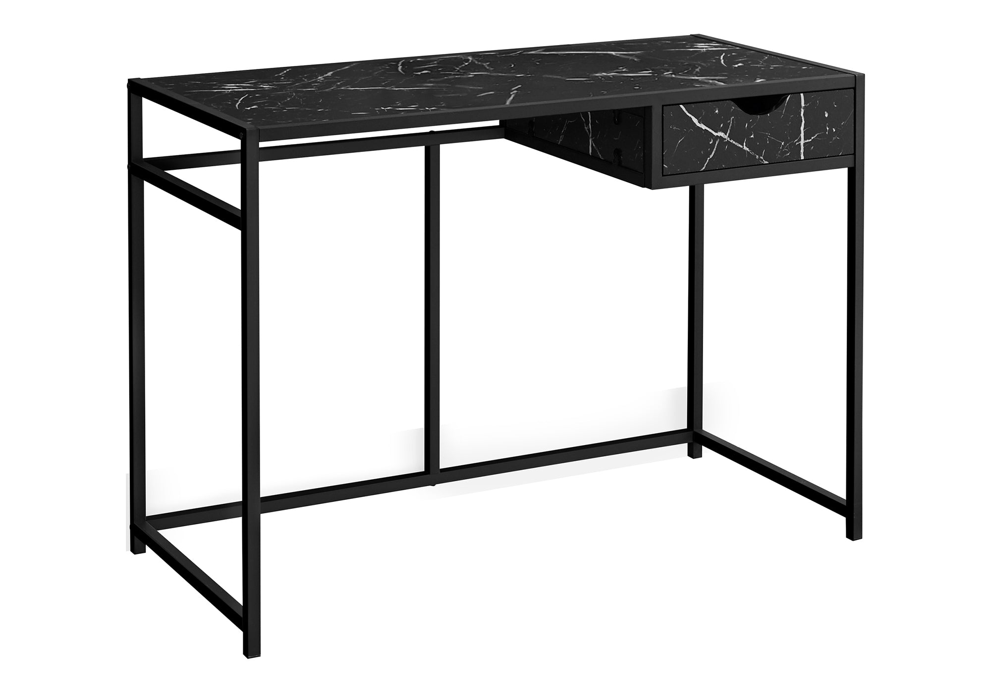 COMPUTER DESK - 42""L / BLACK MARBLE-LOOK / BLACK METAL