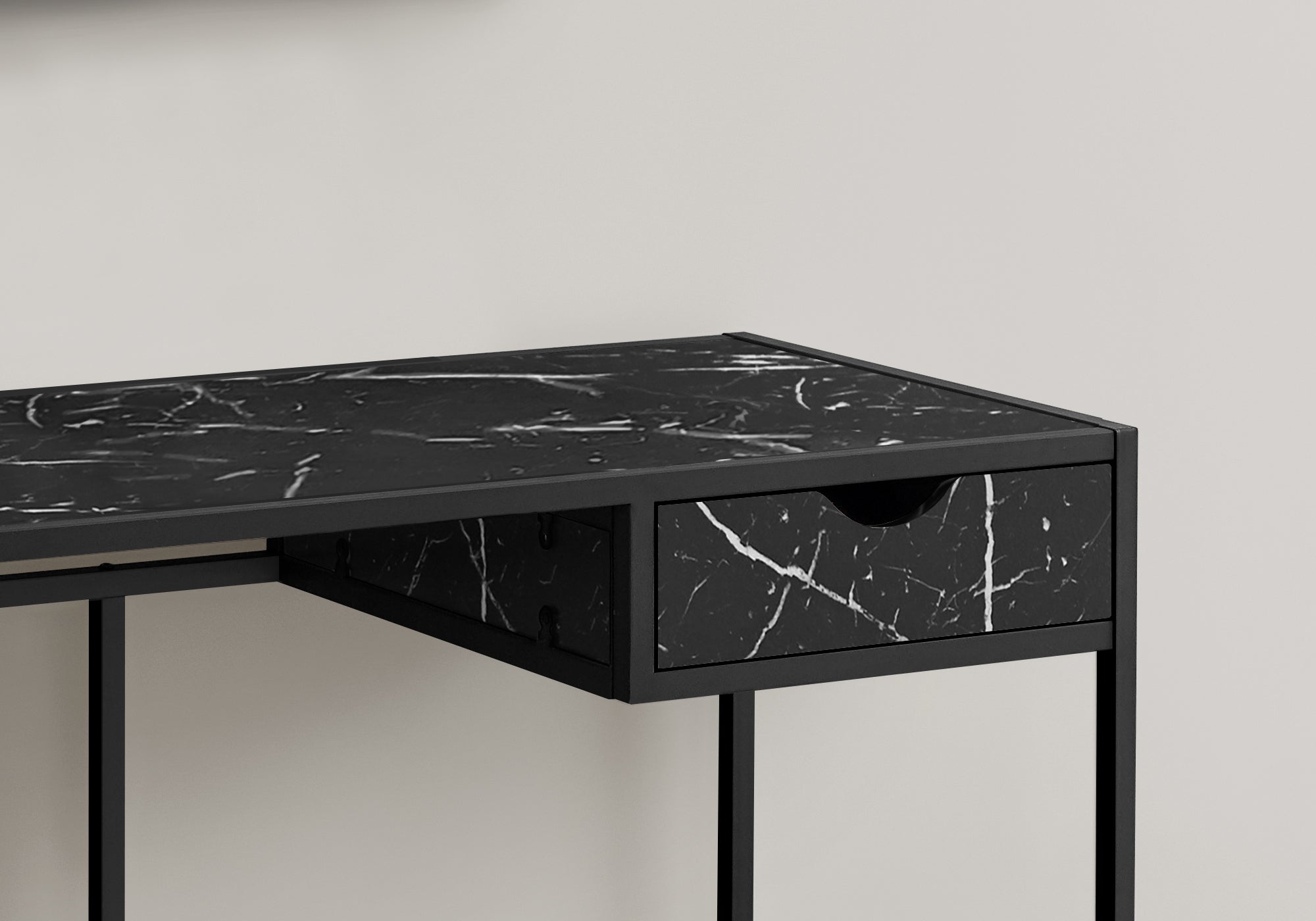 COMPUTER DESK - 42""L / BLACK MARBLE-LOOK / BLACK METAL