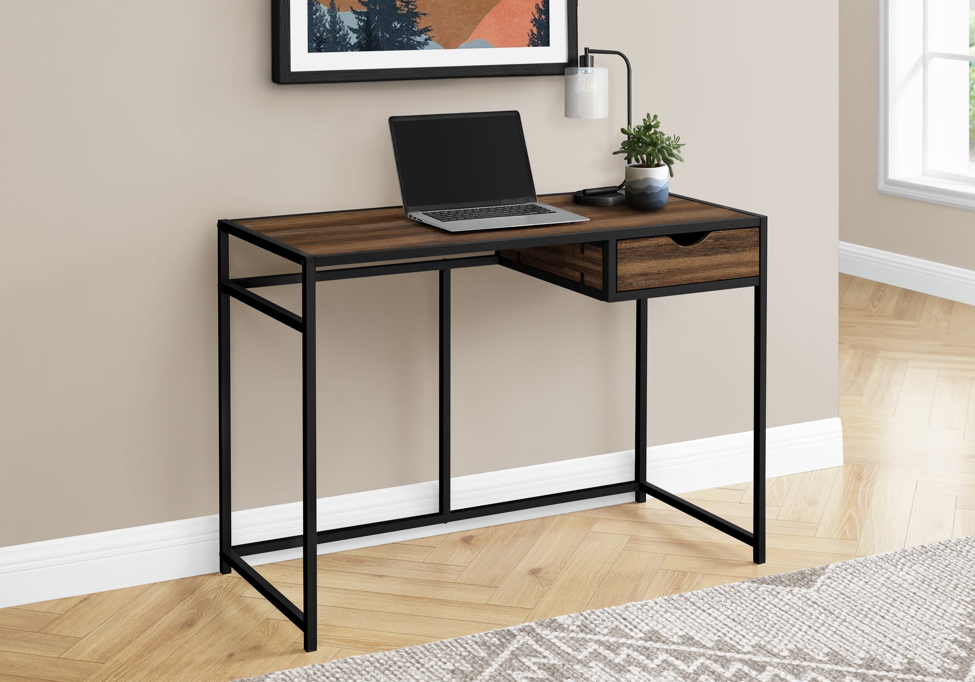 COMPUTER DESK - 42""L / BROWN RECLAIMED / BLACK METAL