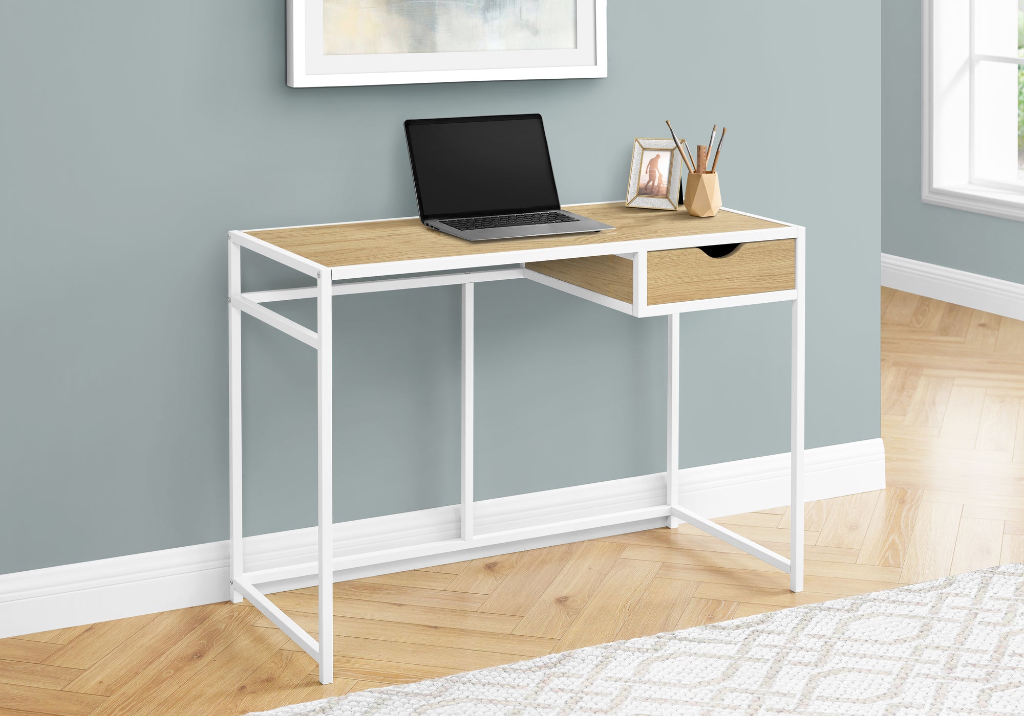 COMPUTER DESK - 42""L / NATURAL / WHITE METAL