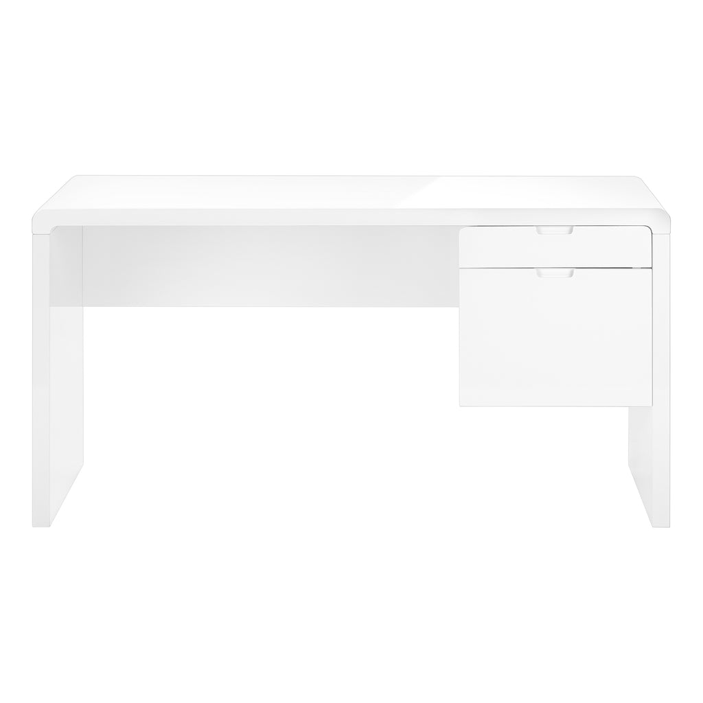 COMPUTER DESK - 60""L / HIGH GLOSSY WHITE L/R FACE DRAWER