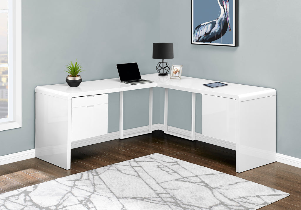 COMPUTER DESK - 72""L / HIGH GLOSSY WHITE LEFT/ RIGHT FACE