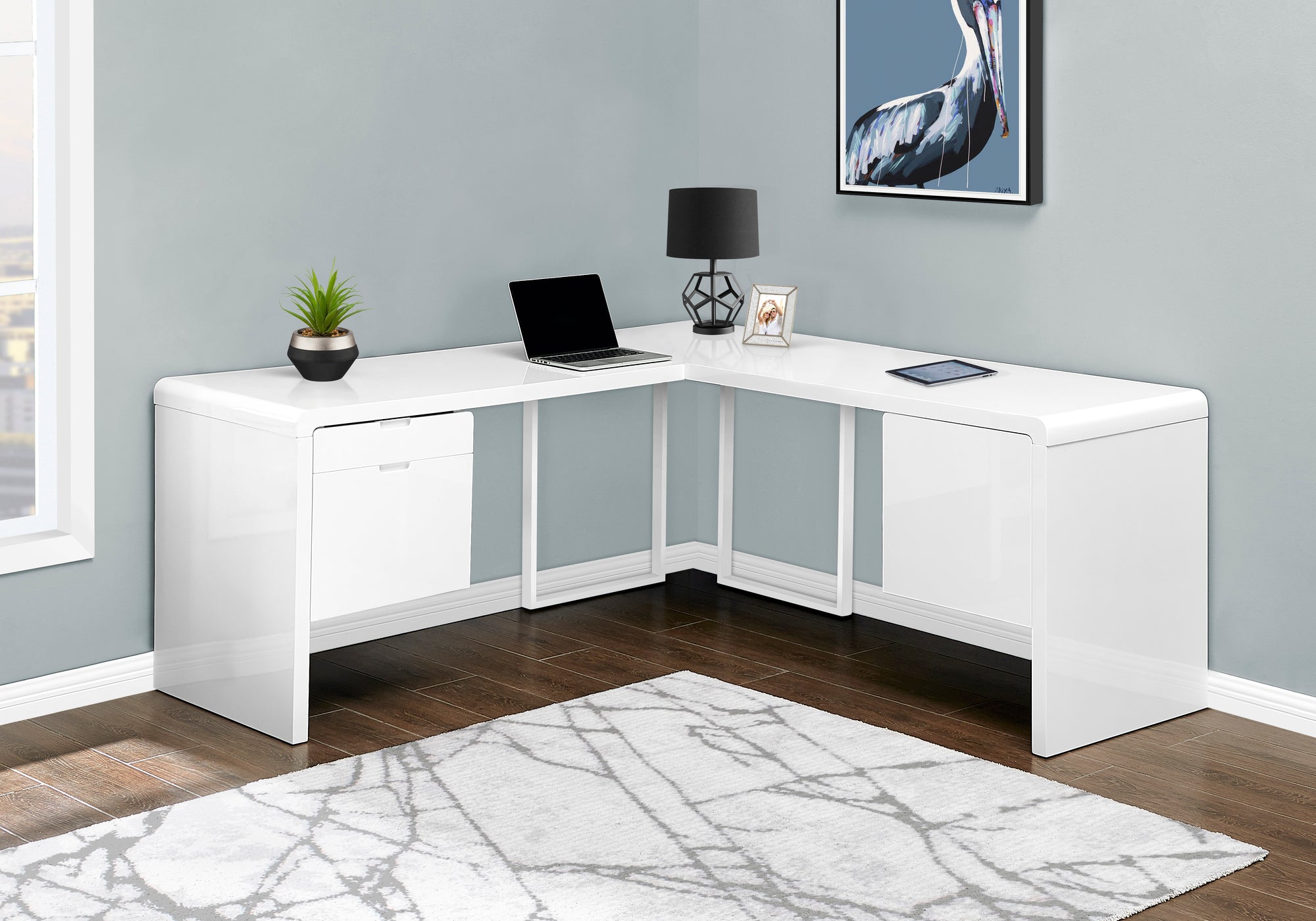 COMPUTER DESK - 72""L / HIGH GLOSSY WHITE LEFT/ RIGHT FACE
