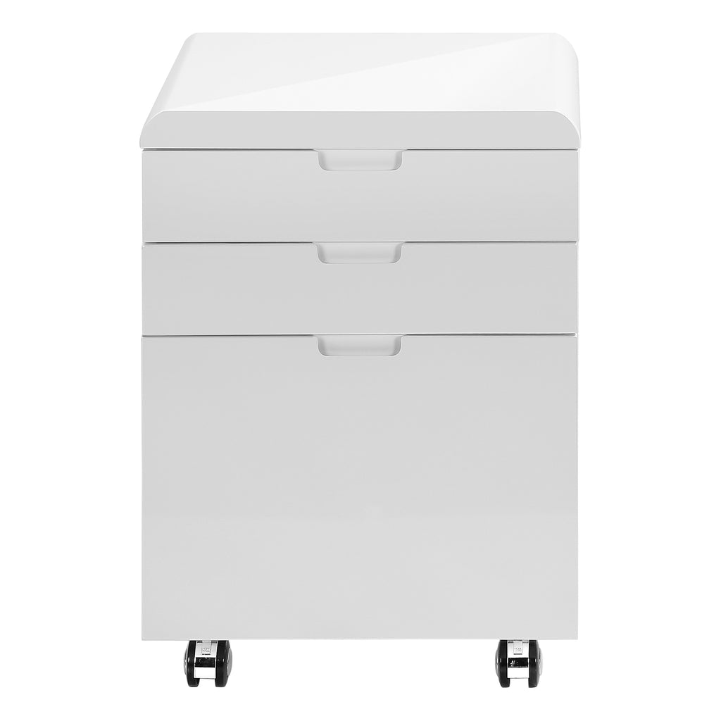 FILING CABINET - 3 DRAWER / HIGH GLOSSY WHITE / CASTORS