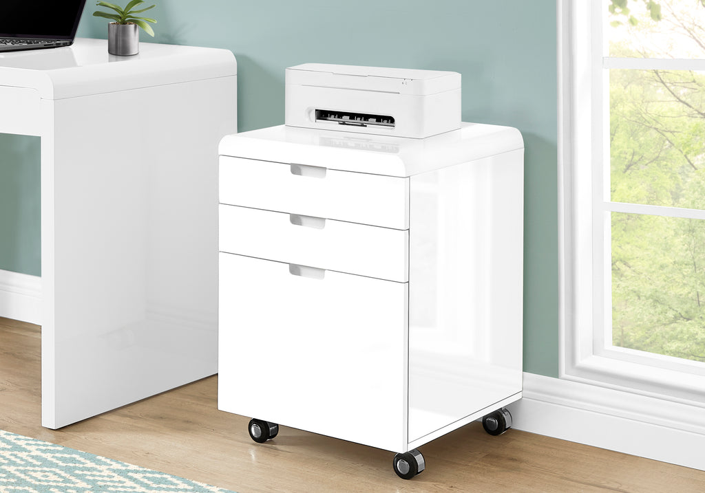 FILING CABINET - 3 DRAWER / HIGH GLOSSY WHITE / CASTORS