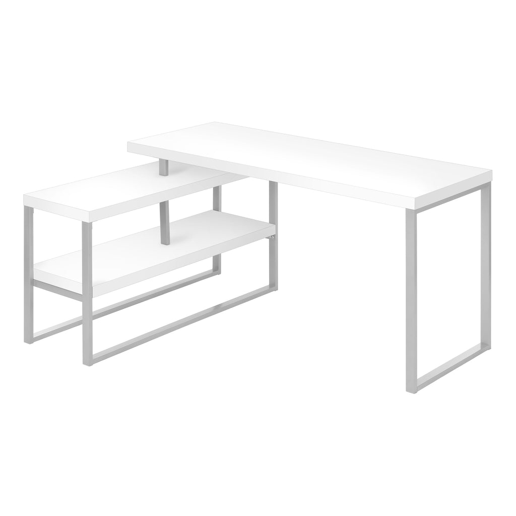 COMPUTER DESK - 60""L / WHITE / SILVER METAL L/R CORNER
