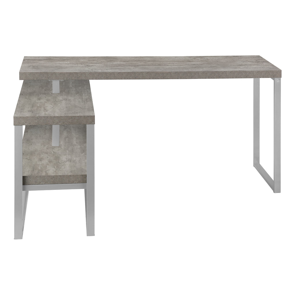 COMPUTER DESK - 60""L / CONCRETE / SILVER METAL L/R CORNER