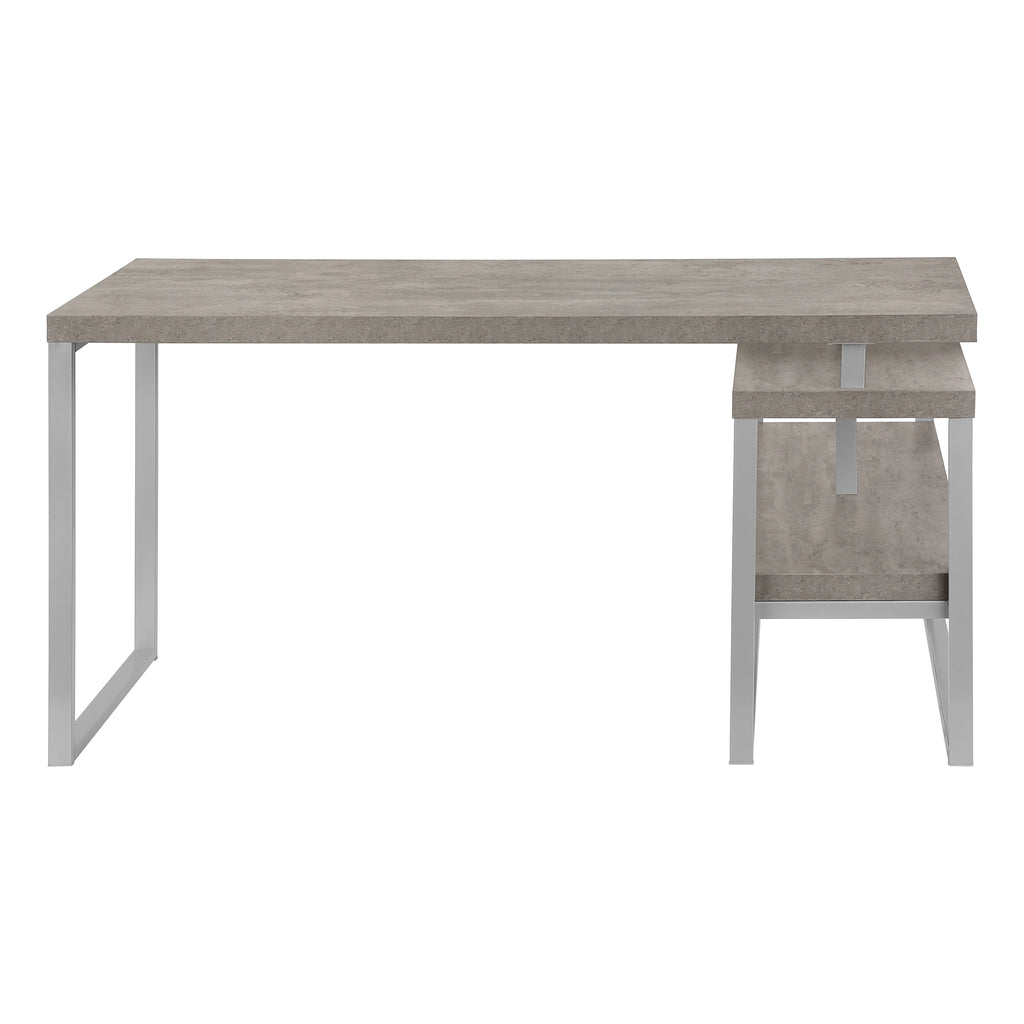 COMPUTER DESK - 60""L / CONCRETE / SILVER METAL L/R CORNER