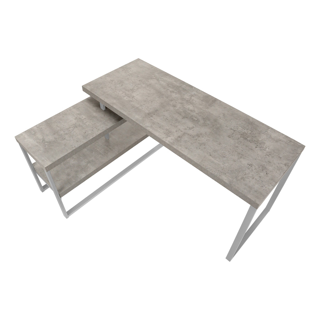 COMPUTER DESK - 60""L / CONCRETE / SILVER METAL L/R CORNER