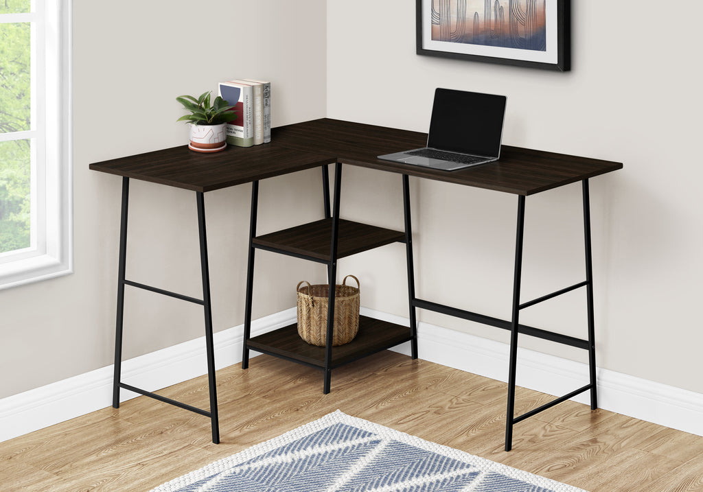 COMPUTER DESK - 48""L / ESPRESSO TOP / BLACK METAL CORNER