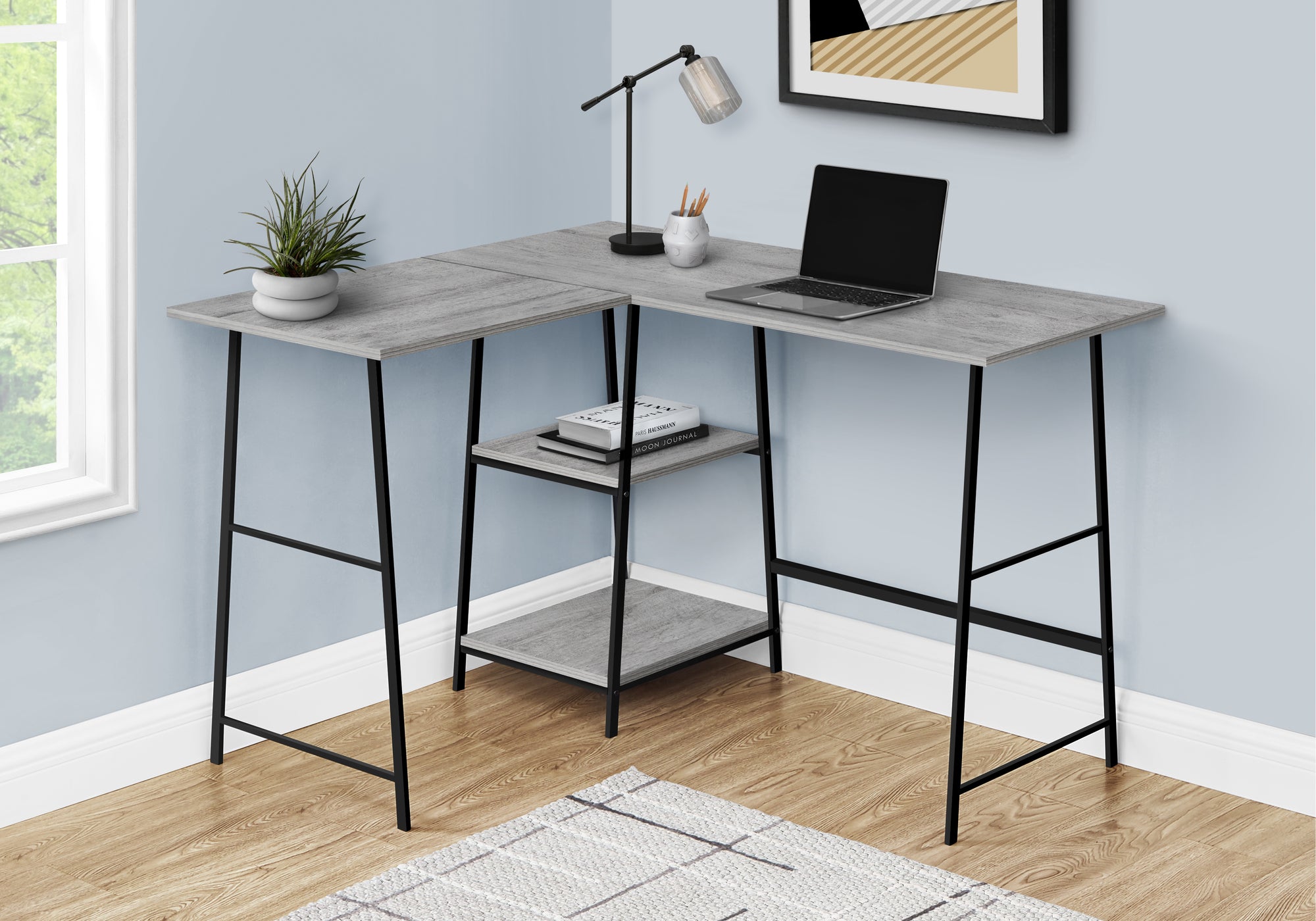 COMPUTER DESK - 48""L / GREY TOP / BLACK METAL CORNER