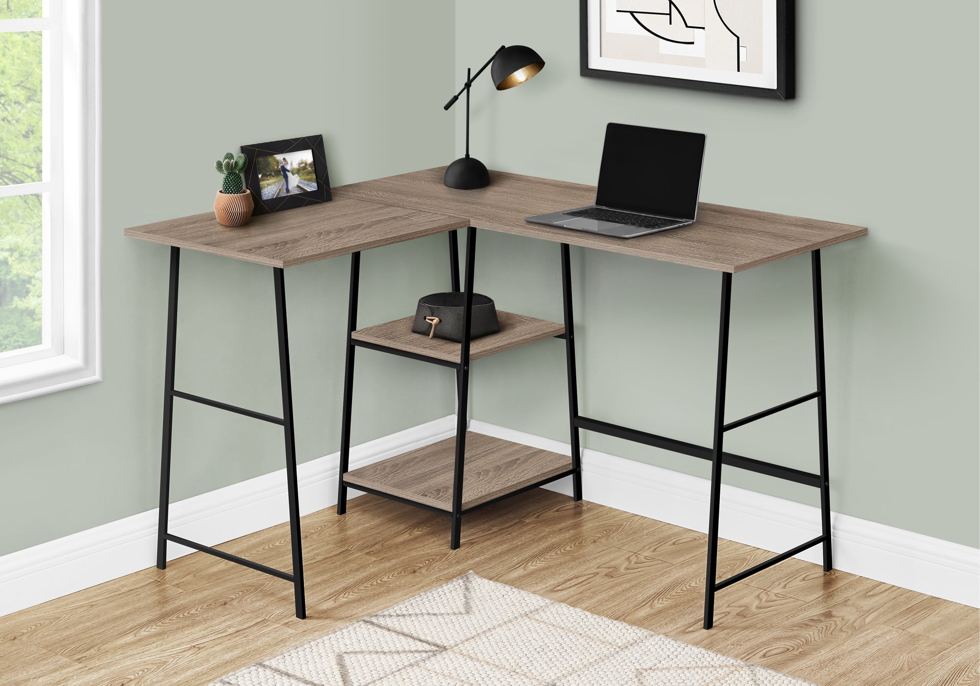 COMPUTER DESK - 48""L / DARK TAUPE TOP/ BLACK METAL CORNER