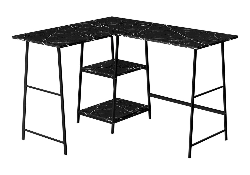 COMPUTER DESK - 48""L / BLACK MARBLE / BLACK METAL CORNER