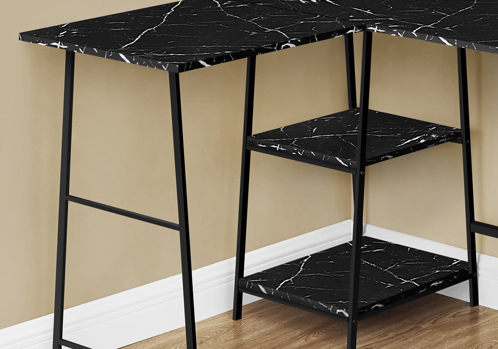 COMPUTER DESK - 48""L / BLACK MARBLE / BLACK METAL CORNER