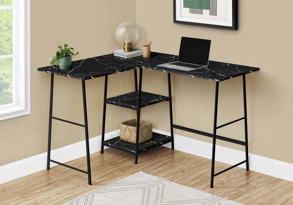 COMPUTER DESK - 48""L / BLACK MARBLE / BLACK METAL CORNER