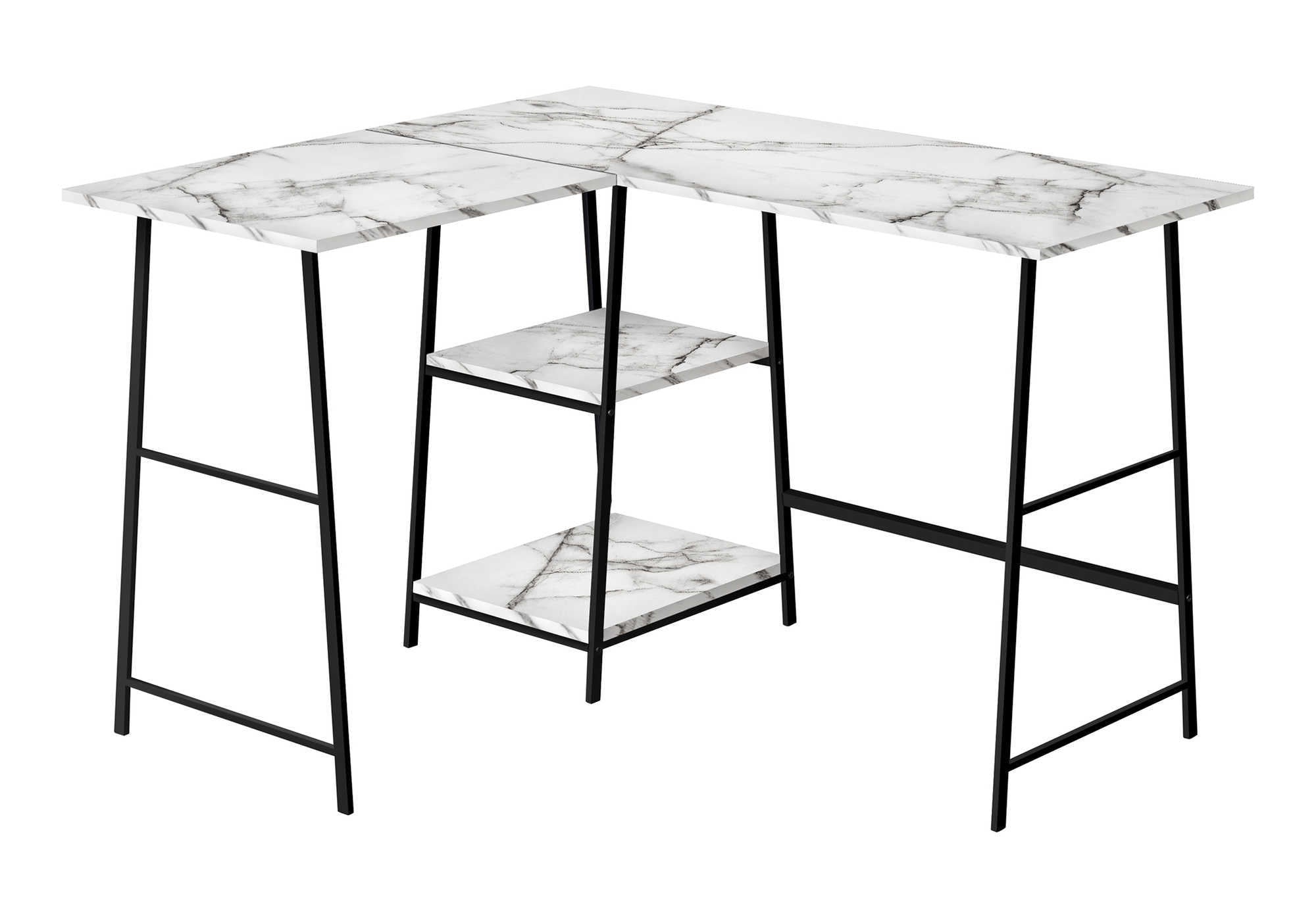 COMPUTER DESK - 48""L / WHITE MARBLE / BLACK METAL CORNER