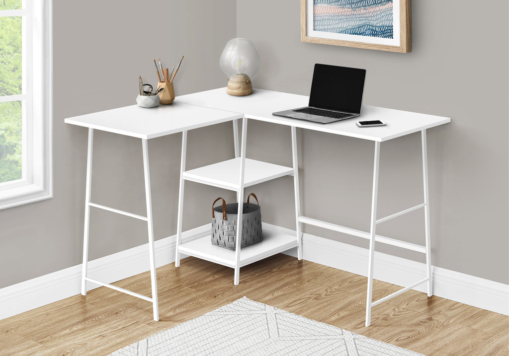 COMPUTER DESK - 48""L / WHITE TOP / WHITE METAL CORNER
