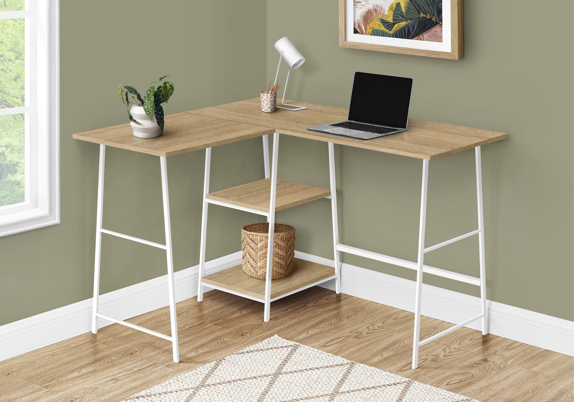 COMPUTER DESK - 48""L / NATURAL TOP / WHITE METAL CORNER