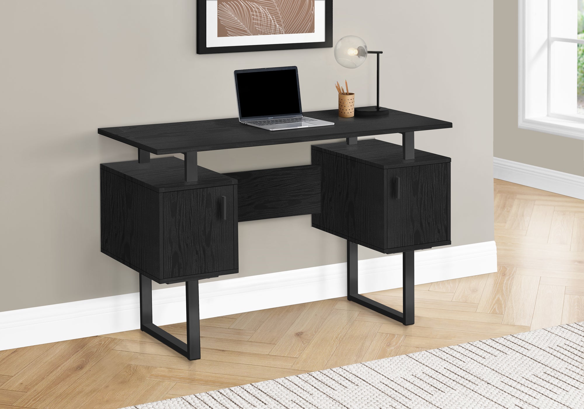 COMPUTER DESK - 48""L / BLACK OAK / BLACK METAL