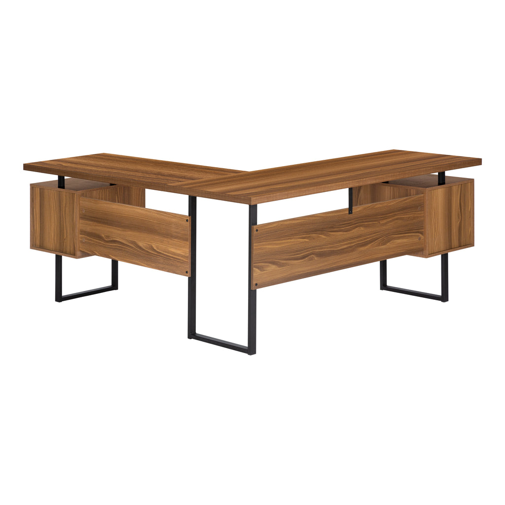 COMPUTER DESK - 70""L / WALNUT / BLACK METAL / L/R FACE