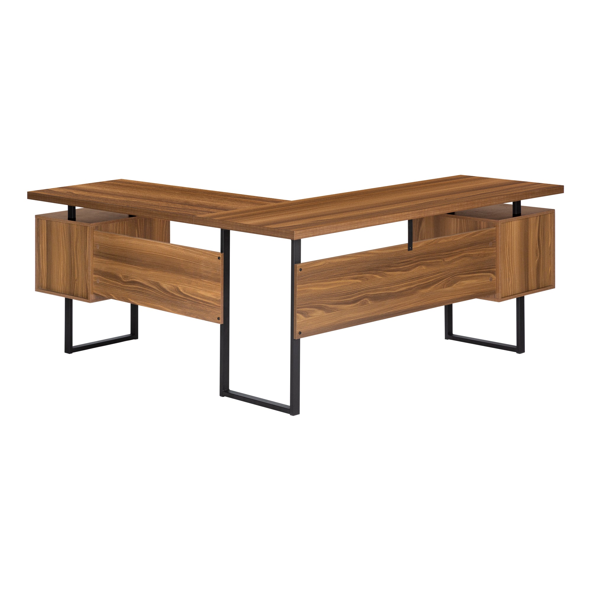 COMPUTER DESK - 70""L / WALNUT / BLACK METAL / L/R FACE