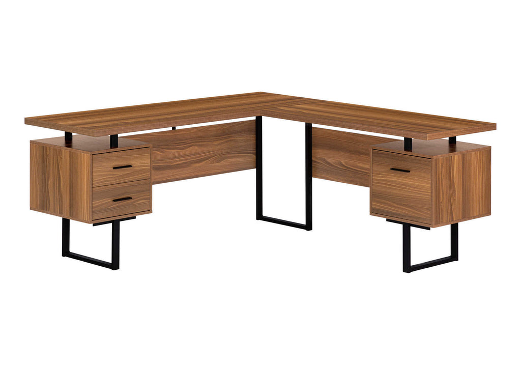 COMPUTER DESK - 70""L / WALNUT / BLACK METAL / L/R FACE