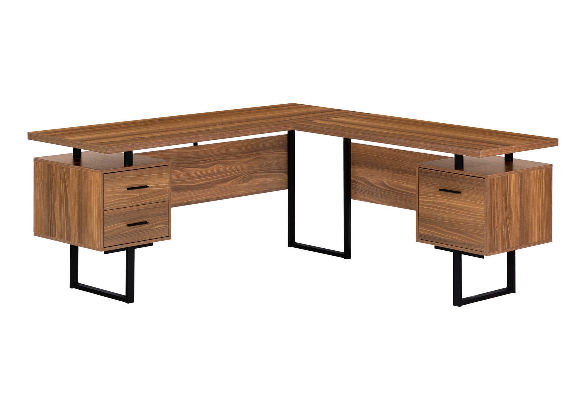 COMPUTER DESK - 70""L / WALNUT / BLACK METAL / L/R FACE