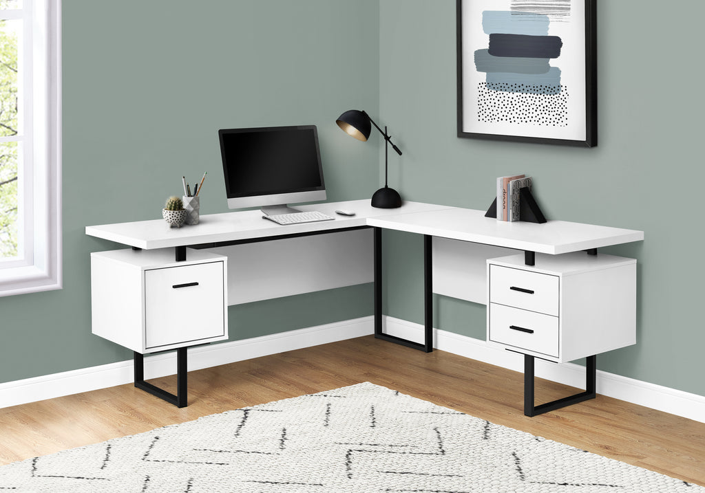 COMPUTER DESK - 70""L / WHITE / BLACK METAL / L/R FACE