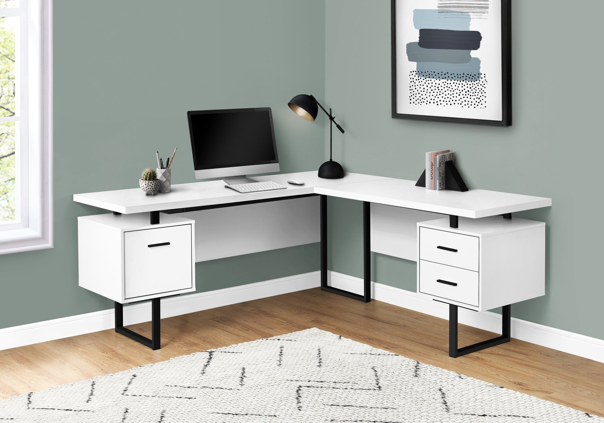 COMPUTER DESK - 70""L / WHITE / BLACK METAL / L/R FACE