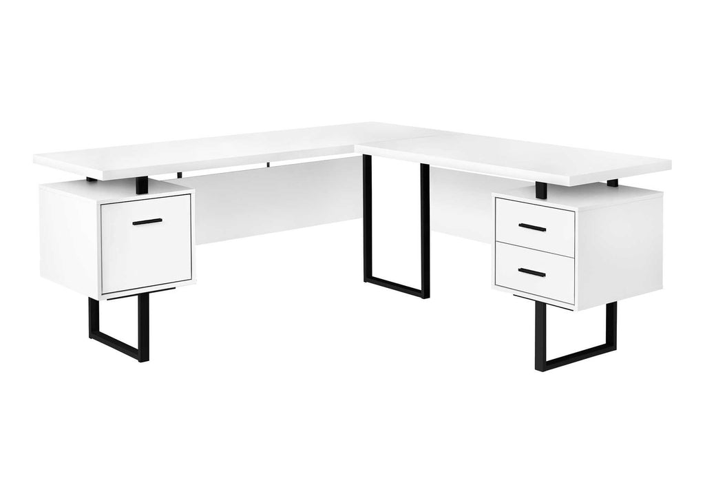 COMPUTER DESK - 70""L / WHITE / BLACK METAL / L/R FACE