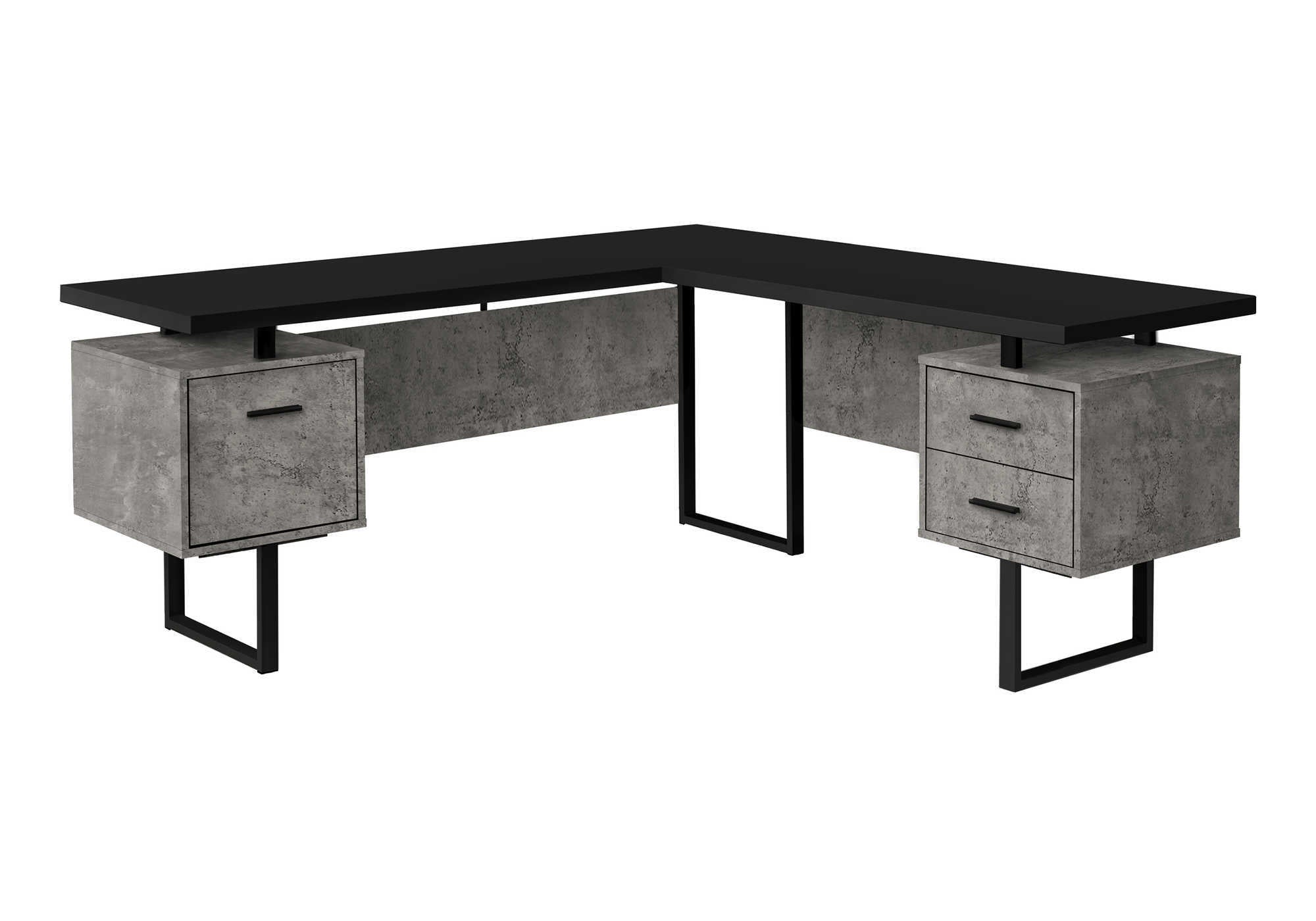 COMPUTER DESK - 70""L / BLACK/ CONCRETE/ BLACK METAL / L/R