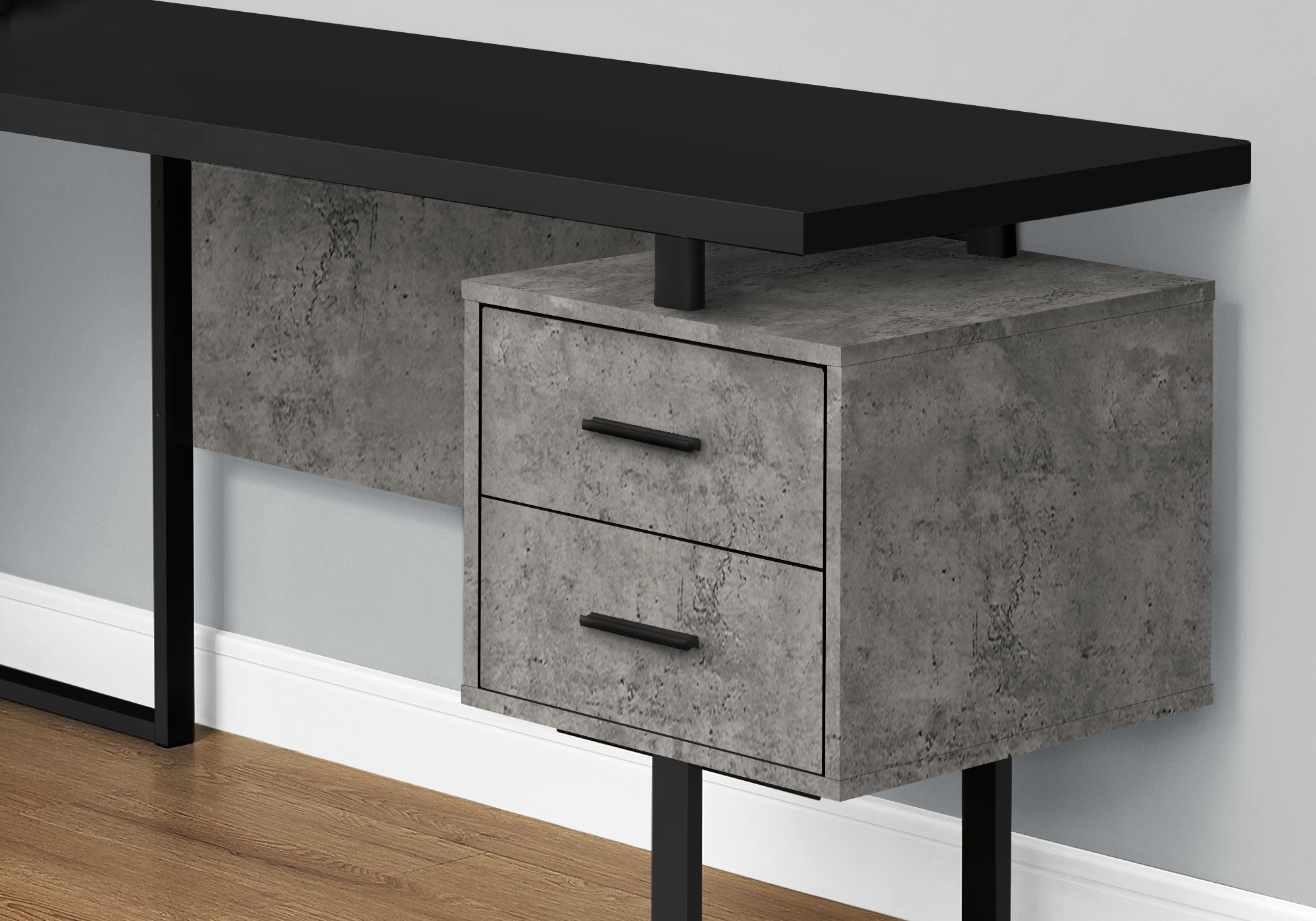 COMPUTER DESK - 70""L / BLACK/ CONCRETE/ BLACK METAL / L/R