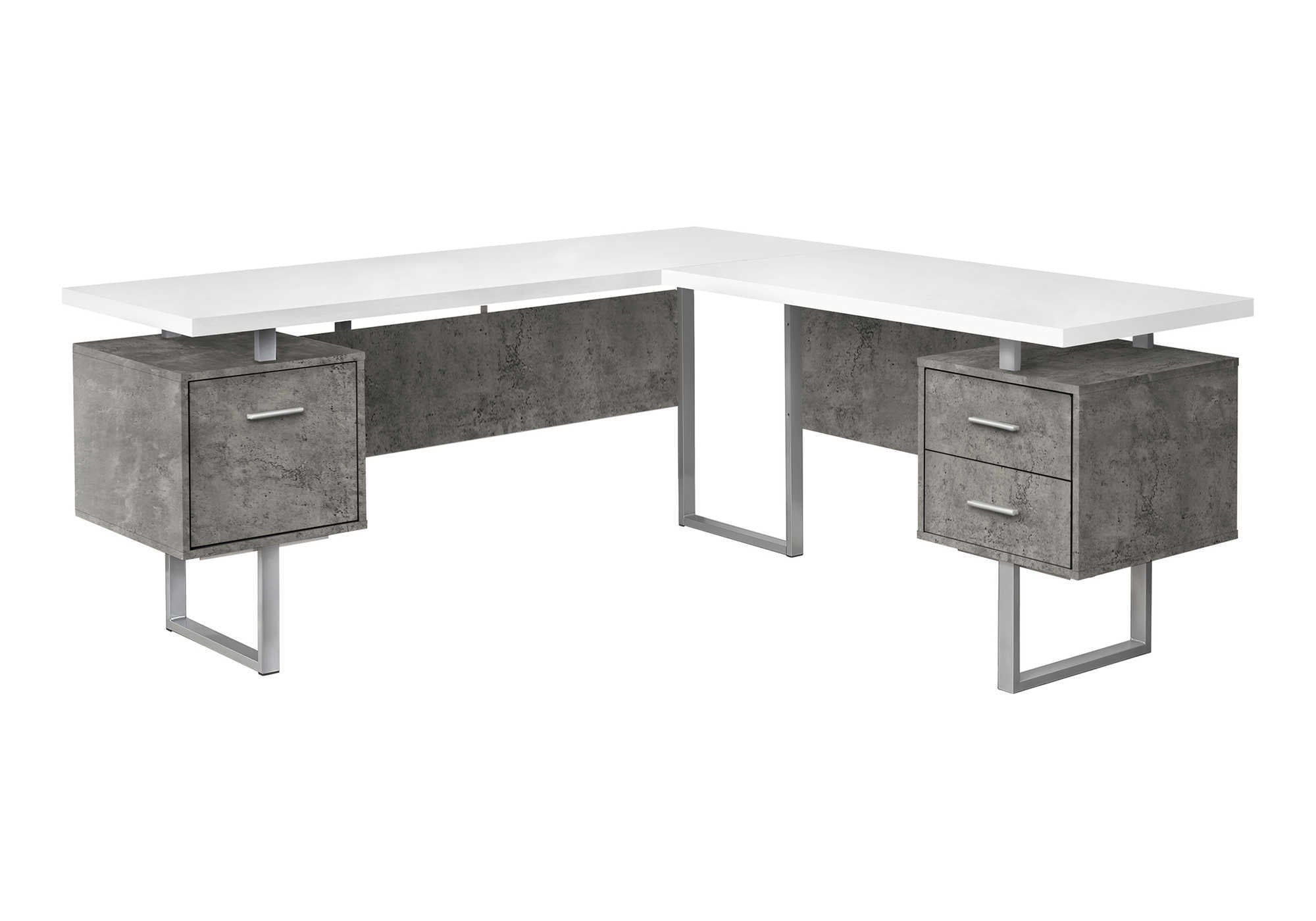 COMPUTER DESK - 70""L / WHITE/ CONCRETE/ SILVER METAL/ L/R