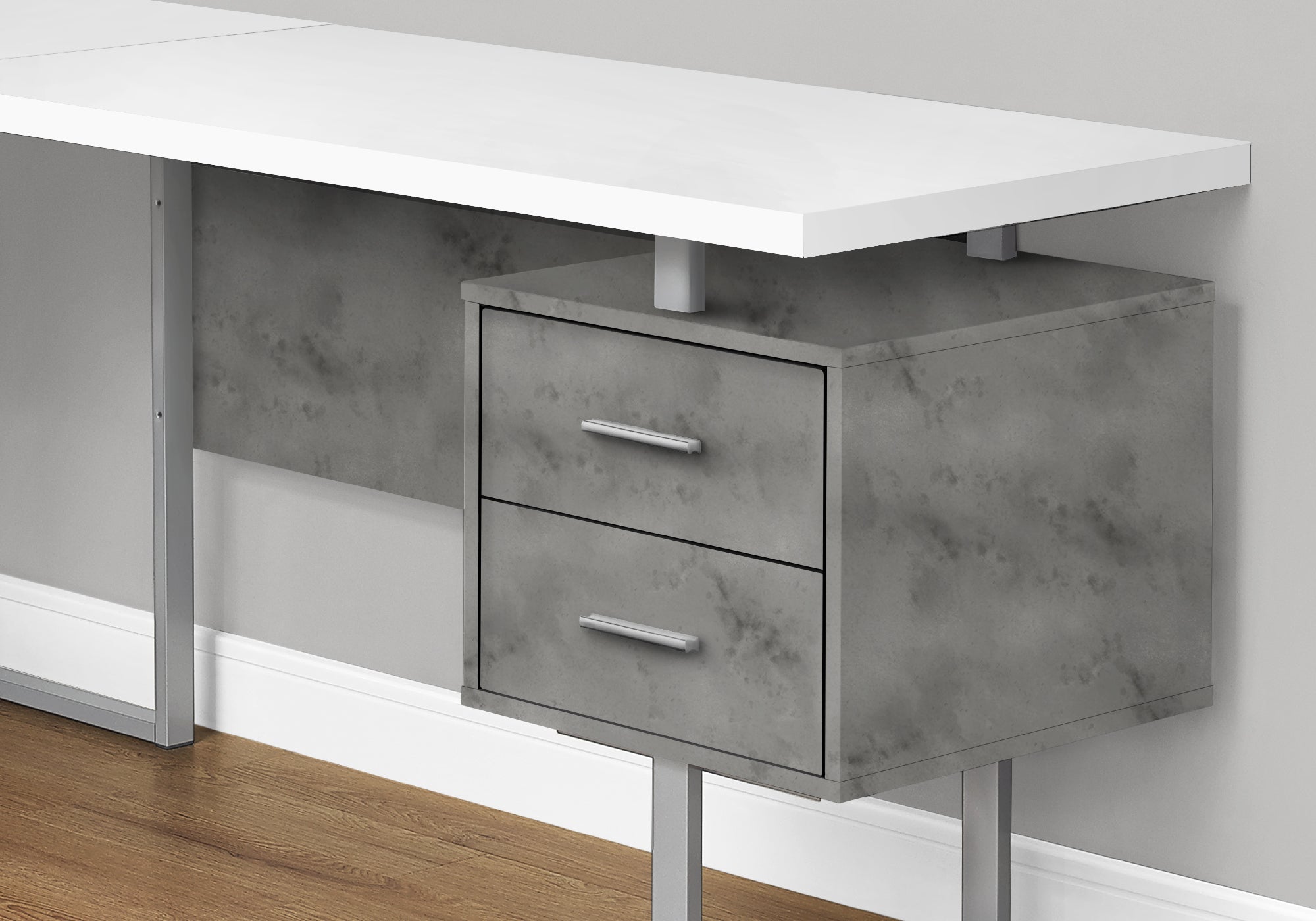 COMPUTER DESK - 70""L / WHITE/ CONCRETE/ SILVER METAL/ L/R