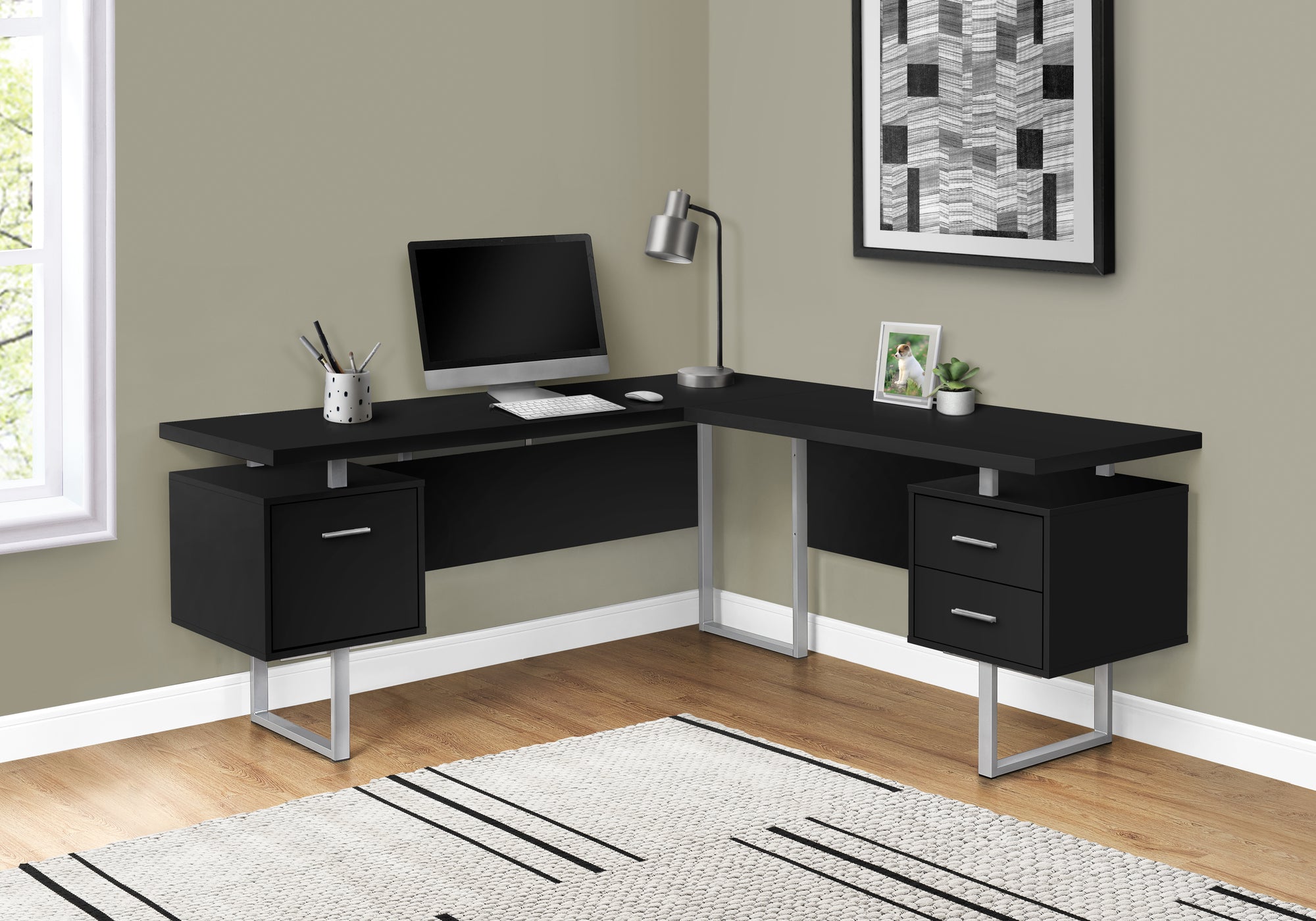 COMPUTER DESK - 70""L / BLACK / SILVER METAL / L/R FACE