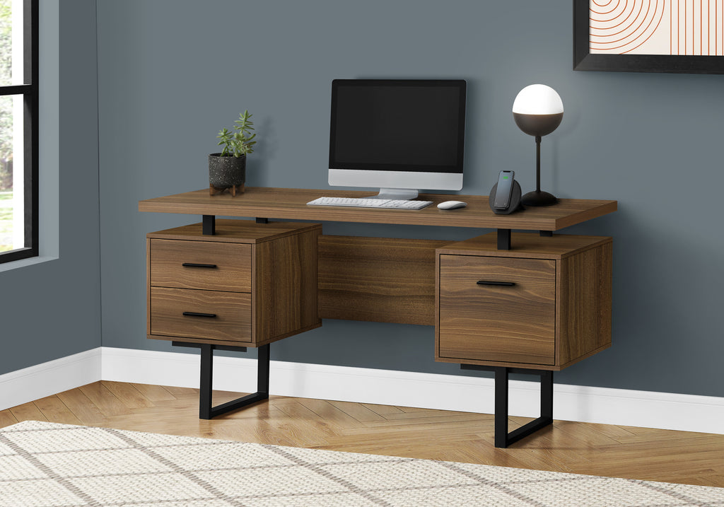 COMPUTER DESK - 60""L / WALNUT / BLACK METAL