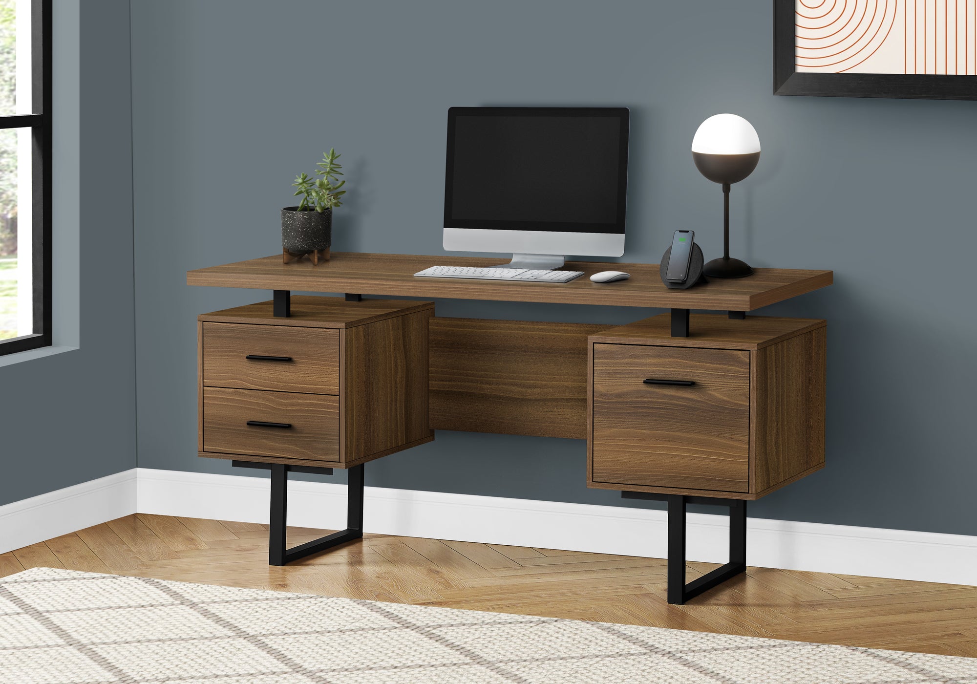 COMPUTER DESK - 60""L / WALNUT / BLACK METAL