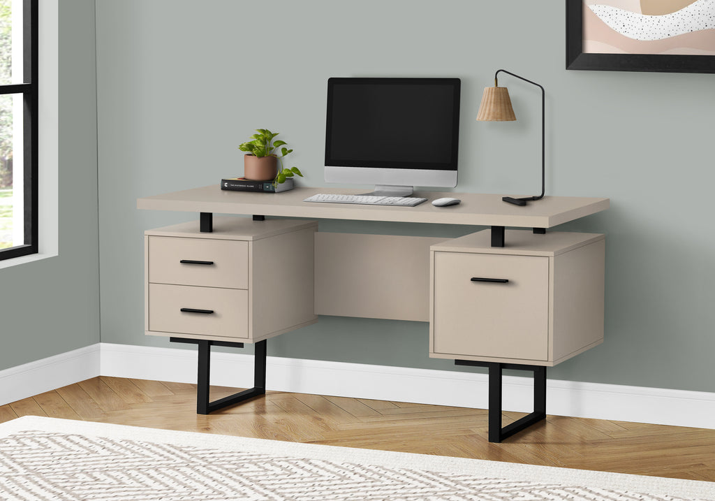 COMPUTER DESK - 60""L / MODERN TAUPE / BLACK METAL