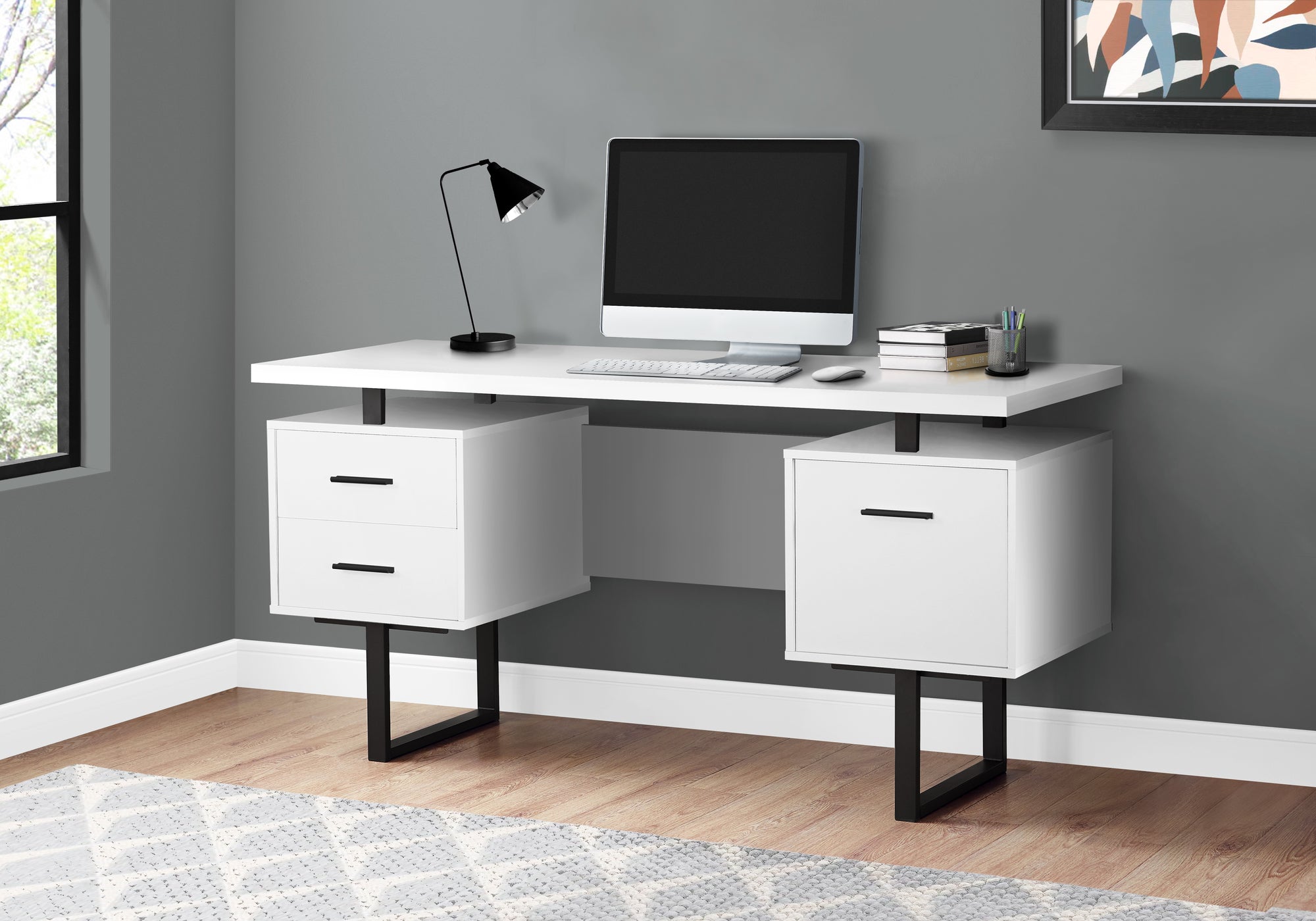COMPUTER DESK - 60""L / WHITE / BLACK METAL