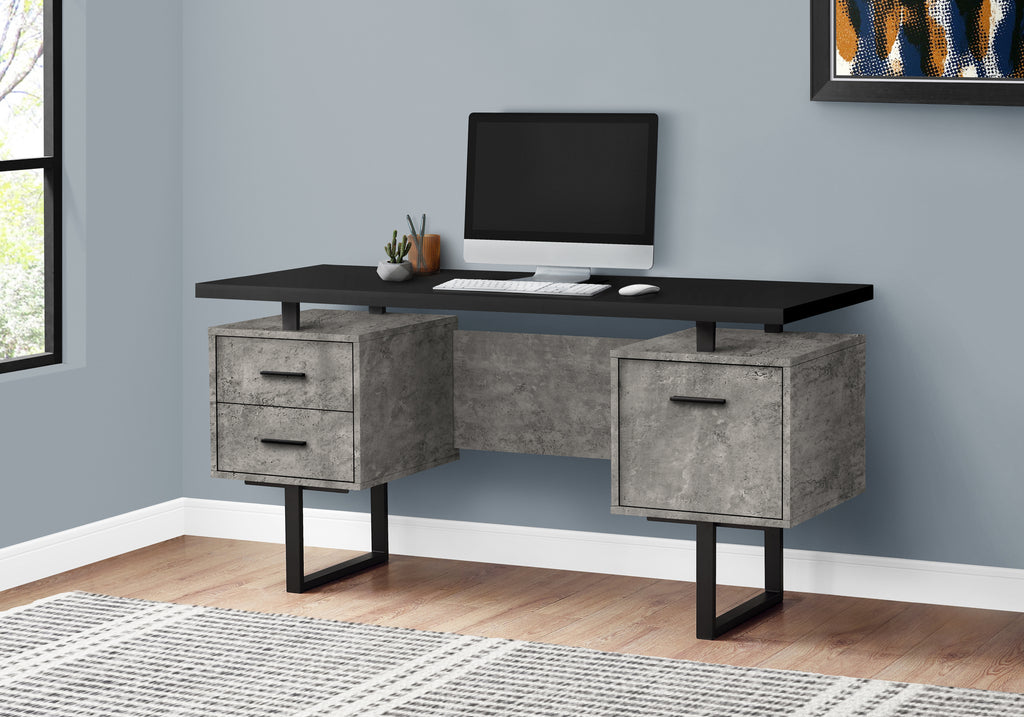 COMPUTER DESK - 60""L/BLACK/GREY CONCRETE/ BLACK METAL