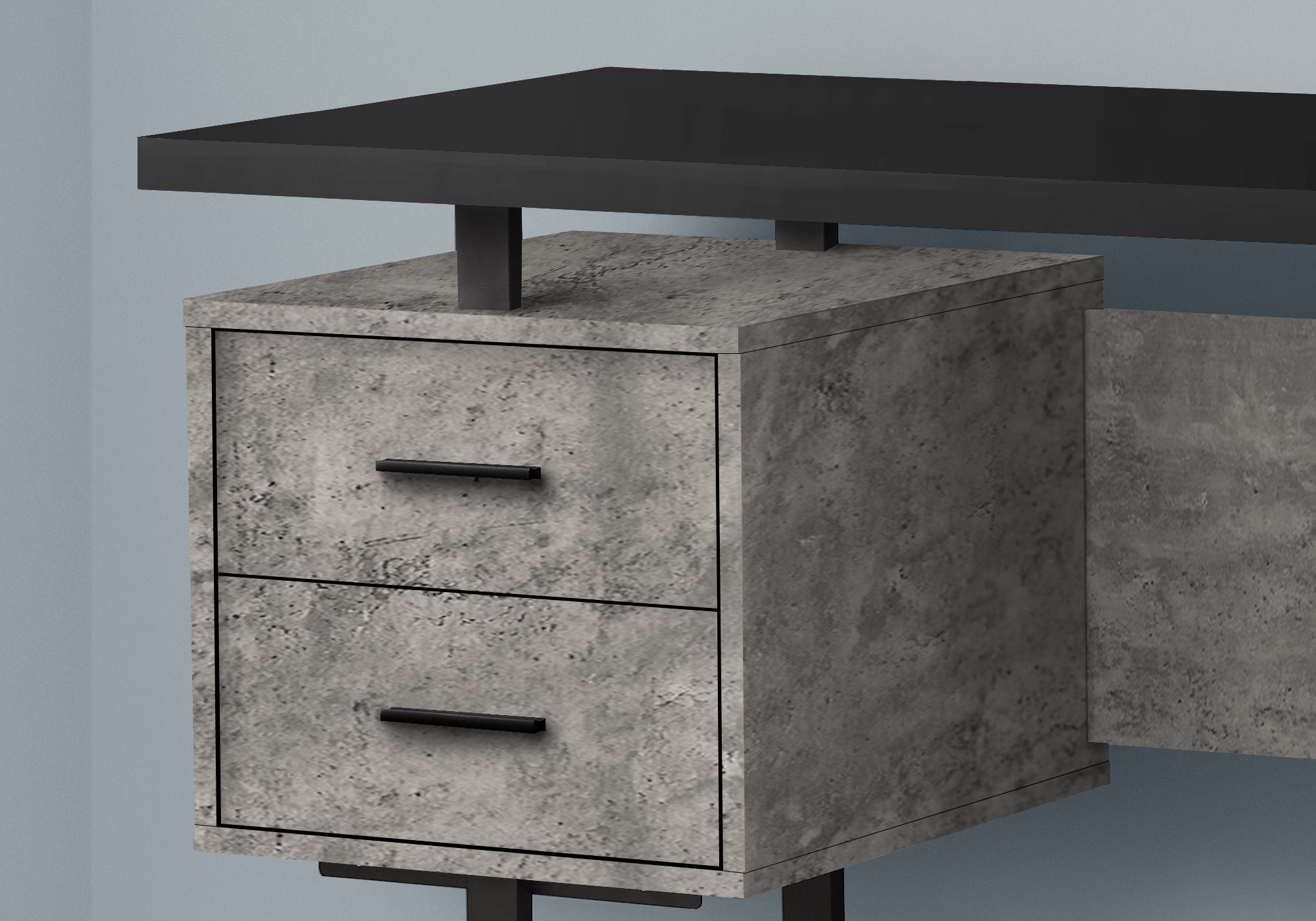 COMPUTER DESK - 60""L/BLACK/GREY CONCRETE/ BLACK METAL