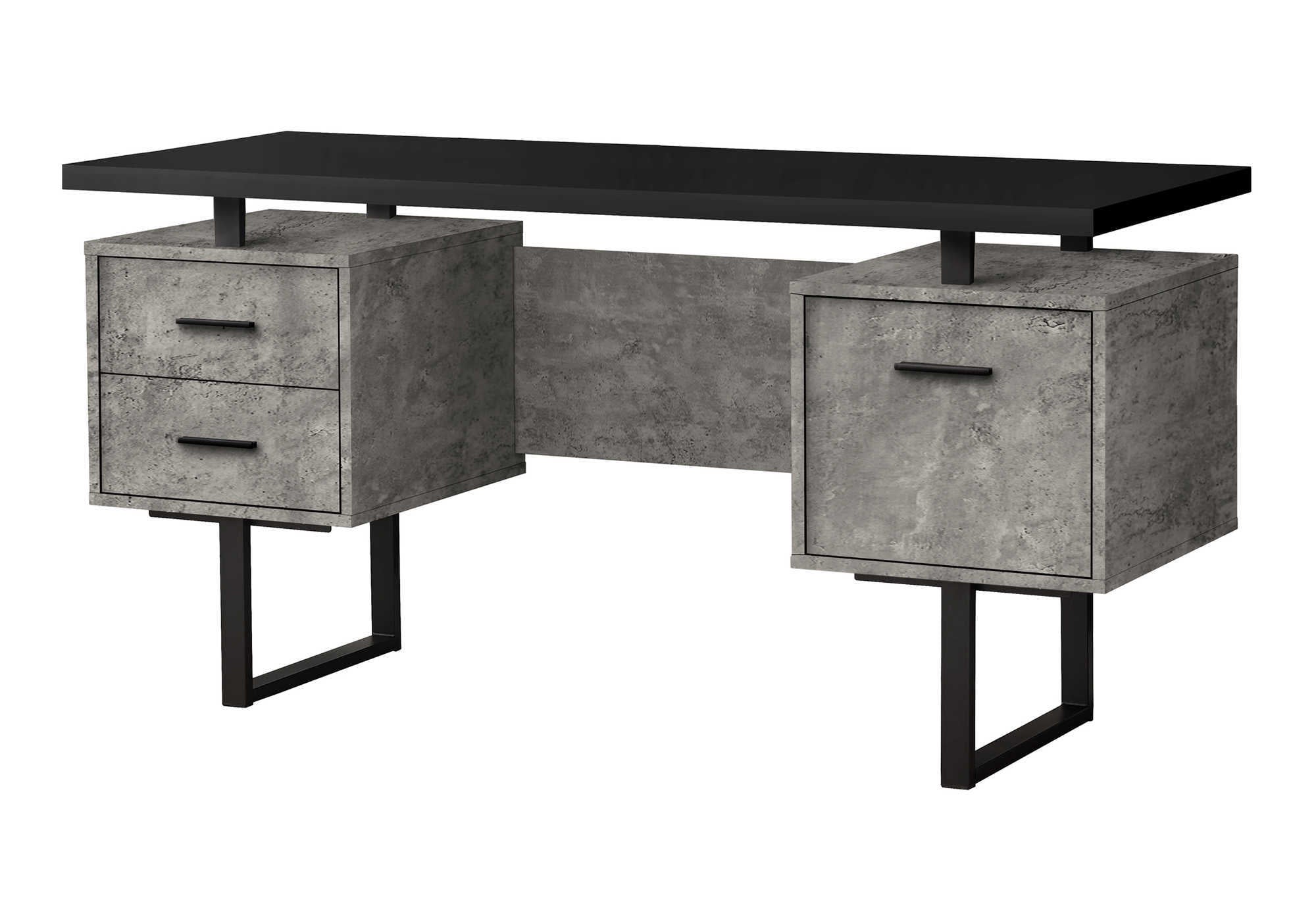 COMPUTER DESK - 60""L/BLACK/GREY CONCRETE/ BLACK METAL