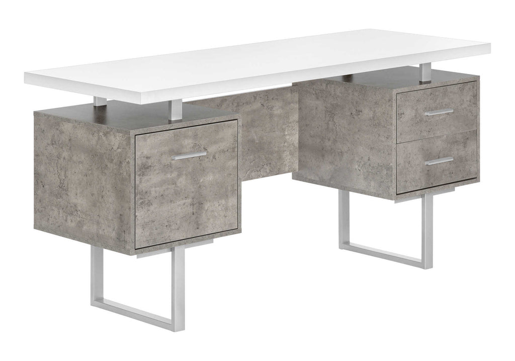 COMPUTER DESK - 60""L / WHITE/ GREY CONCRETE/ SILVER METAL