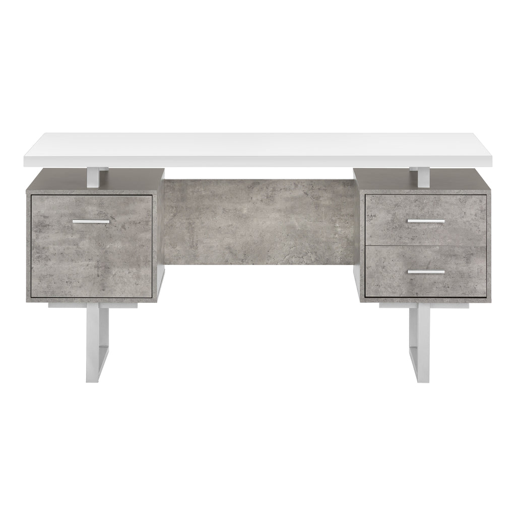 COMPUTER DESK - 60""L / WHITE/ GREY CONCRETE/ SILVER METAL