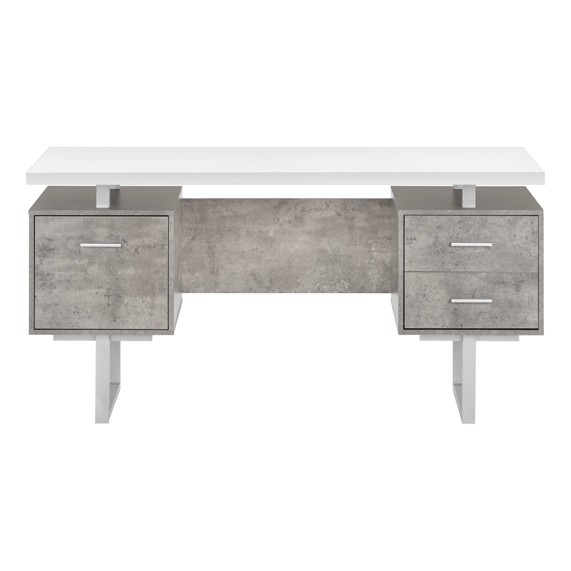 COMPUTER DESK - 60""L / WHITE/ GREY CONCRETE/ SILVER METAL