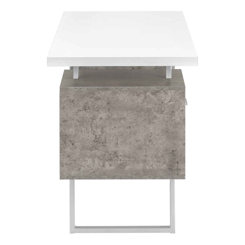 COMPUTER DESK - 60""L / WHITE/ GREY CONCRETE/ SILVER METAL