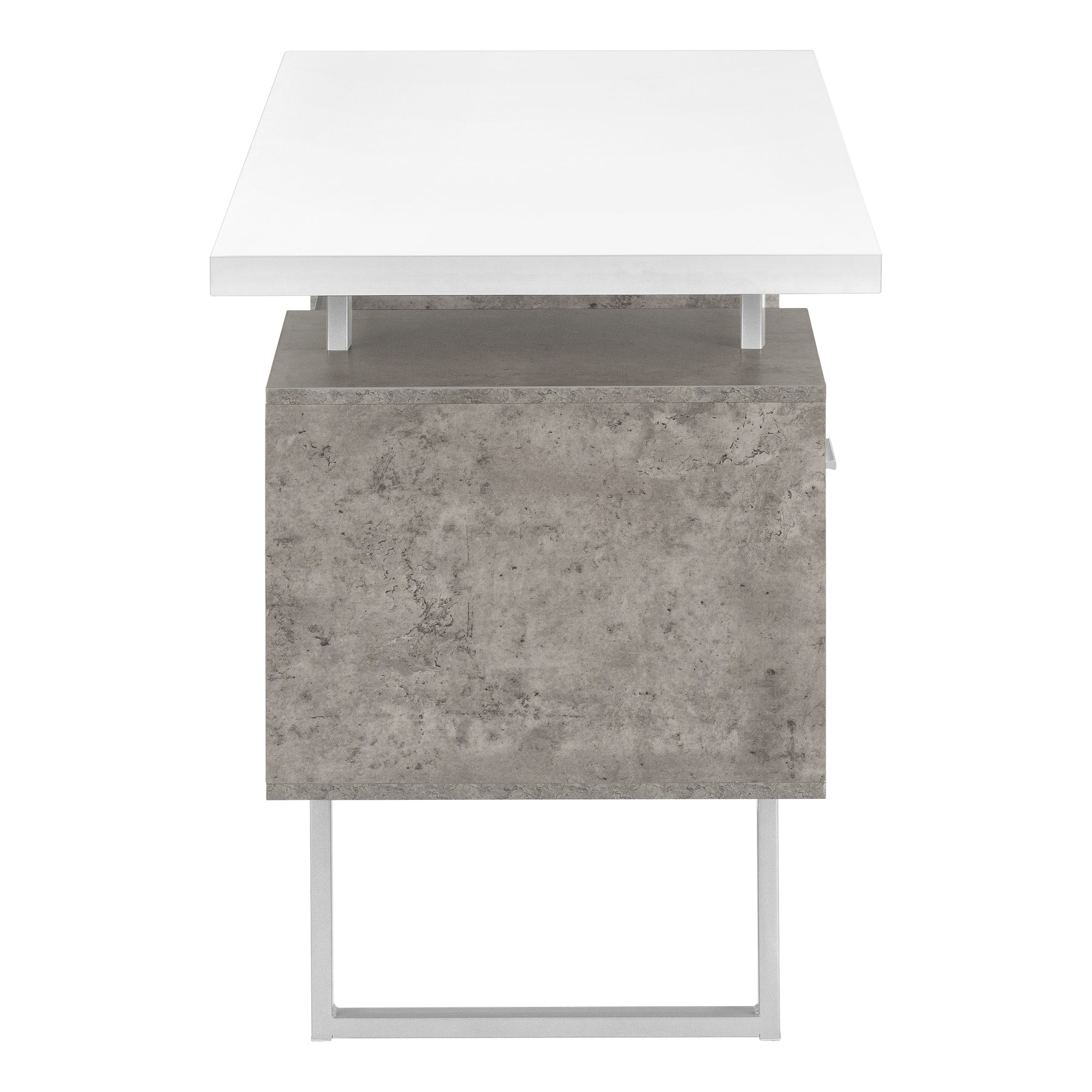 COMPUTER DESK - 60""L / WHITE/ GREY CONCRETE/ SILVER METAL